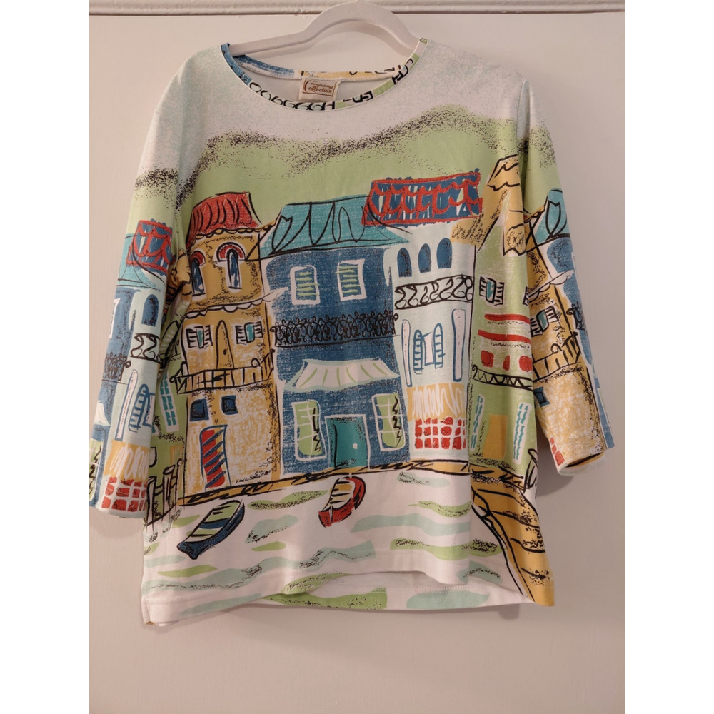 VTG Company Collection Women's XL Multicolor Shirt 3/4 Sleeved Scoop Neck Top